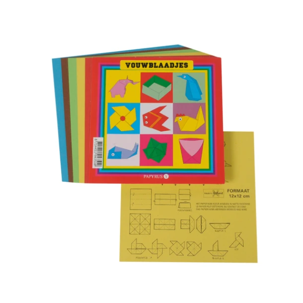 Vouwblaadjes vierkant 12x12cm 65gr. assorti