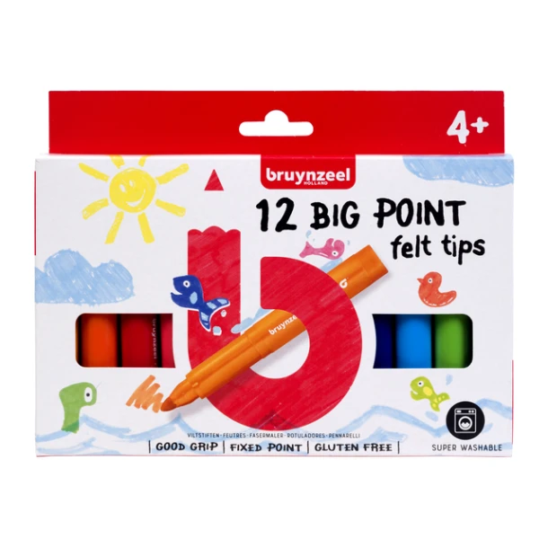 Viltstift Bruynzeel Kids big point blister met 12 kleuren