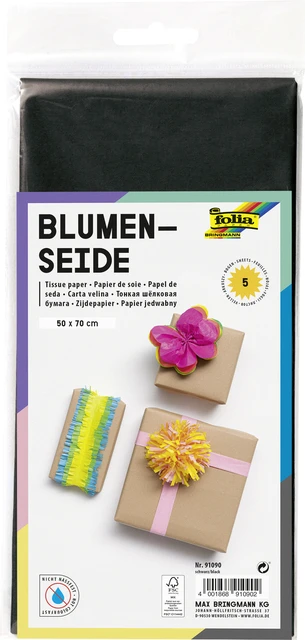 Zijdevloeipapier Folia 50x70cm 20g nr90 zwart set 5 vel