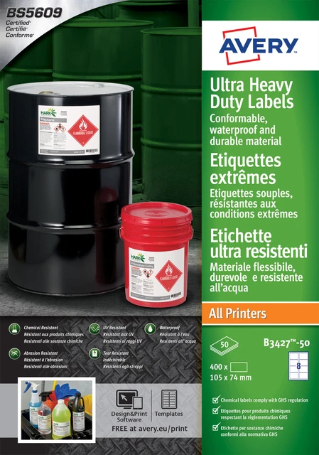 Etiket Avery B3427-50 105x74mm polyethyleen wit 400 stuks