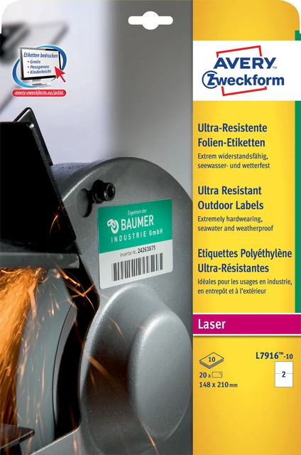 Etiket Avery L7916-10 210x148mm Polyester Wit 20st