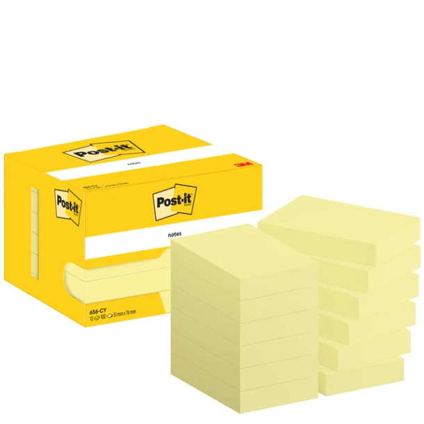 Memoblok 3M Post-it 656 51x76mm geel; pak 12 stuks
