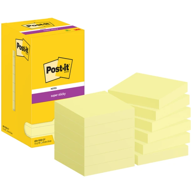Memoblok 3M Post-it 654 SS 76x76mm geel; ds 12 st