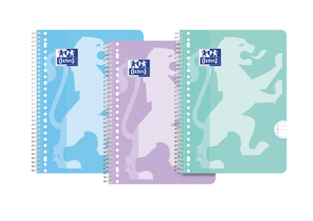 Collegeblok Oxford School A4+ lijn 23-gaats 160 pagina's 80gr pastel assorti 3 stuks