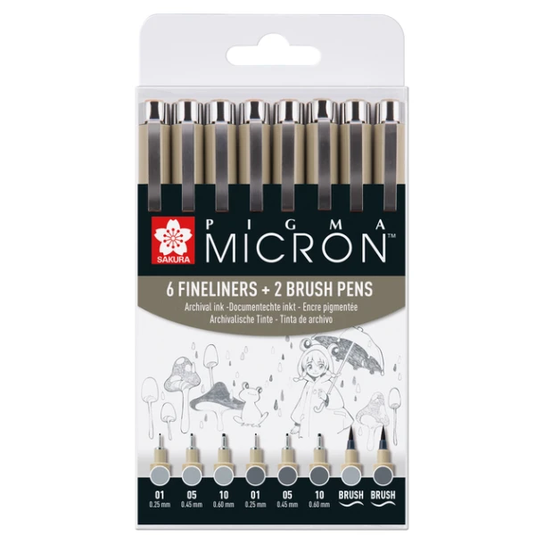 Sakura Pigma Micron fineliner set | 8 pennen, Lich