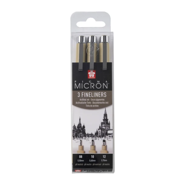 Fineliner Sakura Pigma Micron set à 3 schrijfbreedtes breed zwart