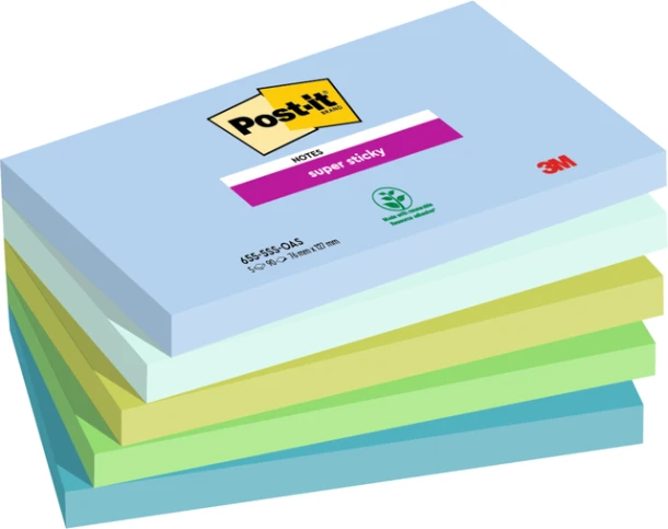 Memoblok 3M Post-it 655 76mmx127mm Super Sticky Oasis 5 stuks