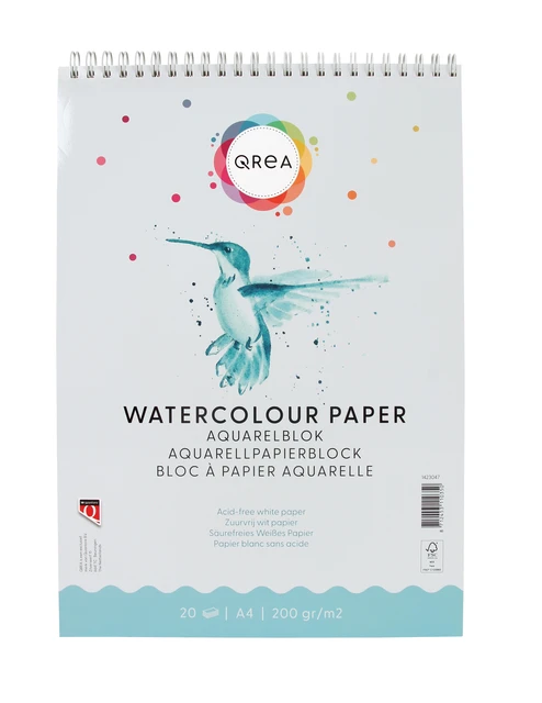 Aquarelblok Qrea A4 20 vel 200gr spiraal