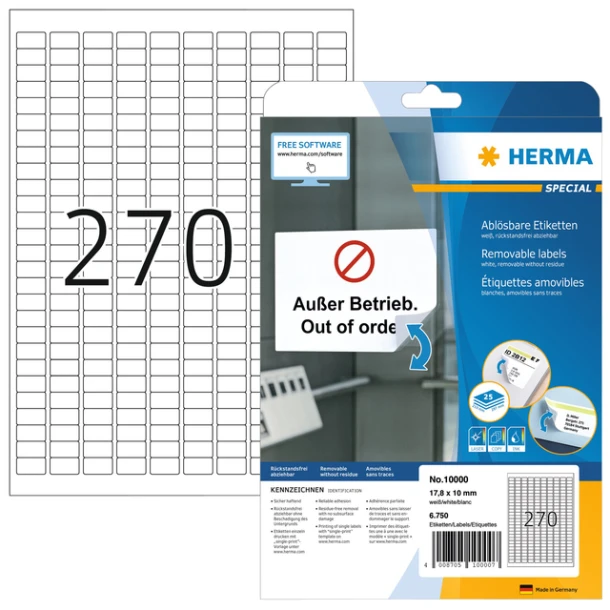 Etiket Herma 10000 17.8x10mm Wit 6750 Etiketten