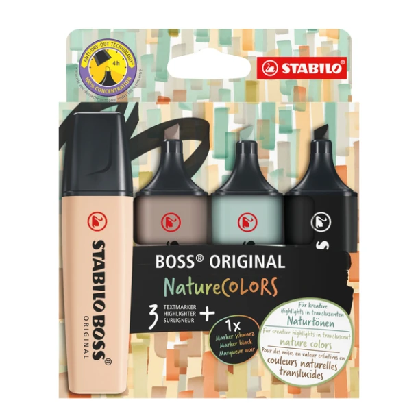 Markeerstift STABILO Boss NatureColors etui 4 kleu