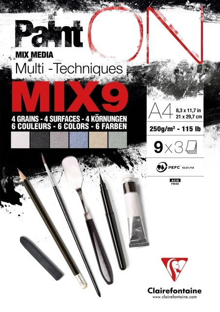 Mix Media Papier Clairefontaine A4 Paint On 27 vel 250gram assorti