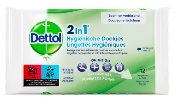 Hygiã«Nische Doekjes Dettol Wipes 2-In-1 12st