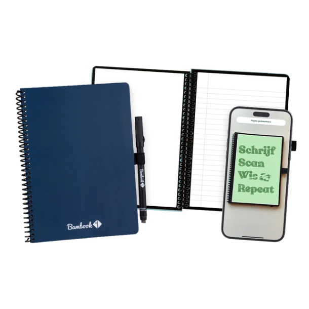 Notitieboek Bambook Navy A5 Lijn 40pag Uitwisb
