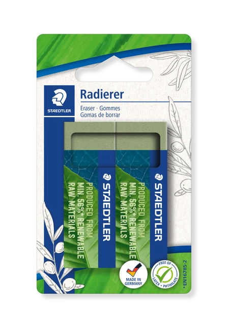 Gum Staedtler Eco 52680 65x23x10mm Groen 2 Stuks