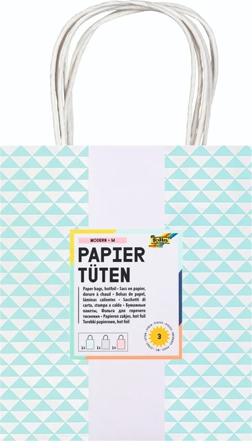 Tas met handvat Folia kraftpapier 115gr 18x21x8cm wit set à 3 dessins