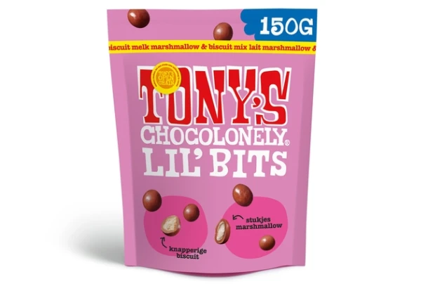 Chocolade Tony's Chocolonely Lil' Bits melk marshmallow & biscuit 150 gram