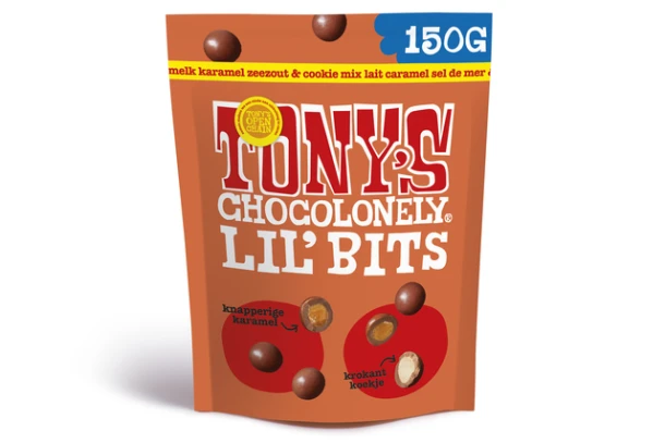 Chocolade Tony's Chocolonely Lil' Bits melk karamel zeezout & cookie 150 gram