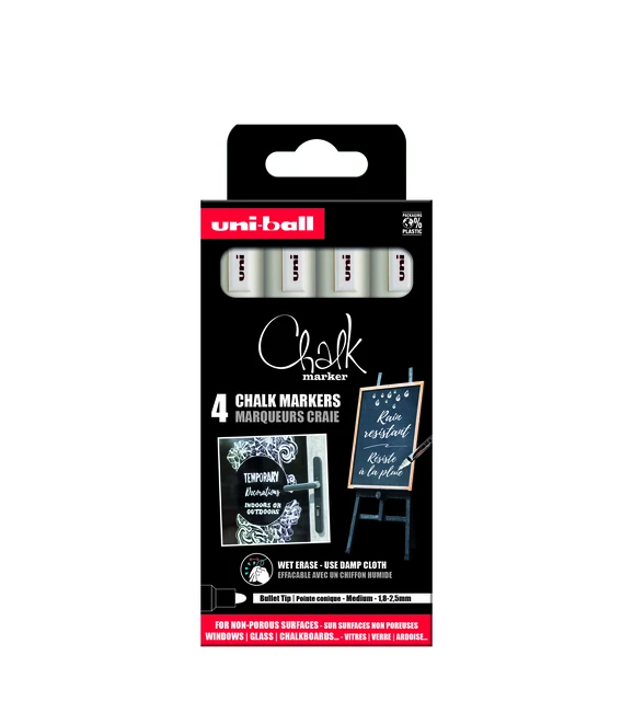 Krijtstift Uni-ball chalk rond 1.8-2.5mm wit 4 stuks
