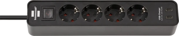 Stekkerdoos Brennenstuhl Ecolor 4vdig incl 2 USB C 1.5m zwart
