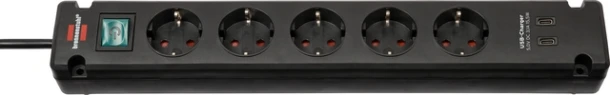 Stekkerdoos Brennenstuhl Bremounta 5vdig incl 2 USB C 3 meter zwart