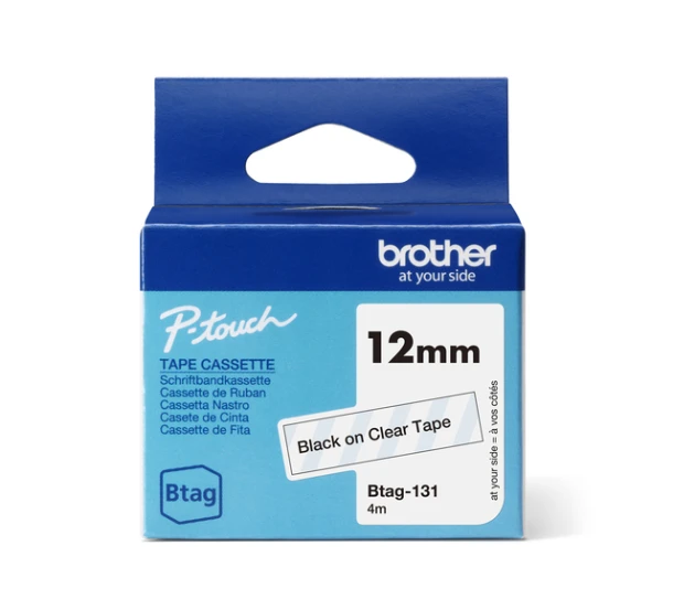 Labeltape Brother P-touch Btag-131 standaard 12mm zwart op transparant