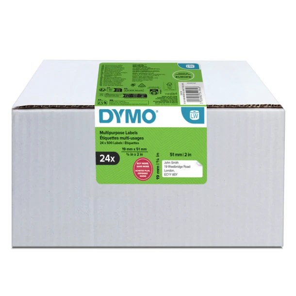Etiket Dymo LabelWriter multifunctioneel 19x51mm 24 rollen á 500 stuks wit