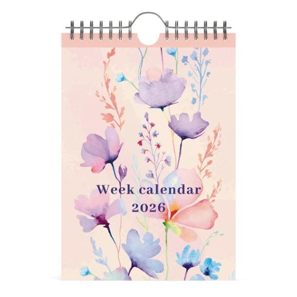 Weekkal 26 Lannoo Flowers Watercolour 7dn/1p Roze