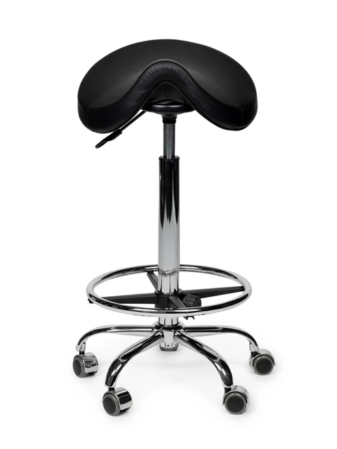 Zadelkruk Office Premium hoog met voetring harde wielen zw