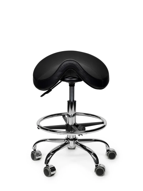 Zadelkruk Office Premium laag met voetring harde wielen zw