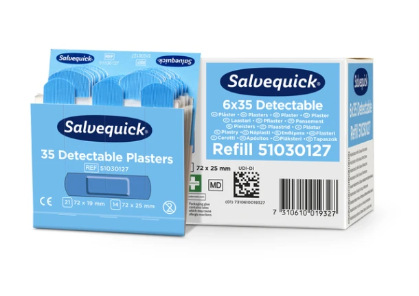 Pleisters Salvequick blauw detectable refill 6x 35 stuks