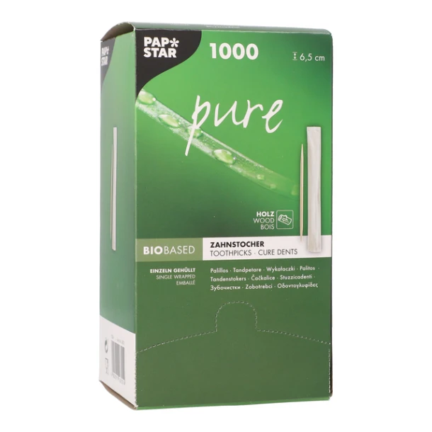 Tandenstoker Papstar Pure per stuk verpakt dispenser à 1000 stuks hout