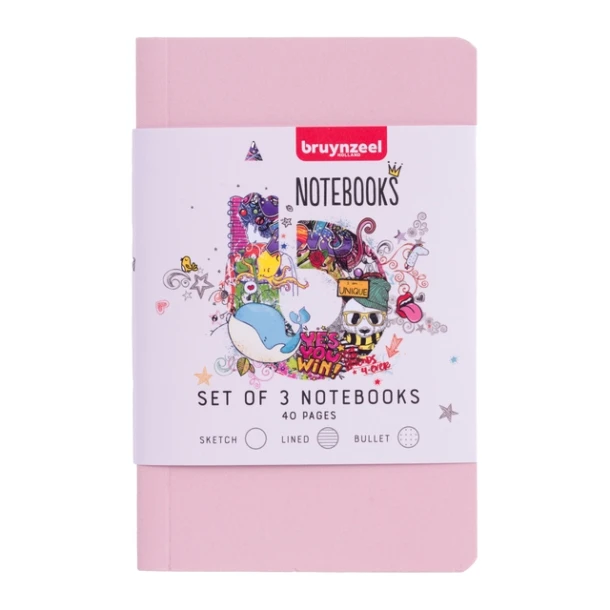 Notitieboek Bruynzeel Teens A6 set à 3 glitterkleuren