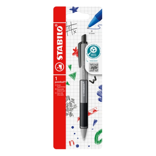 Balpen STABILO pointball colorful medium zwart blister à 1 stuk
