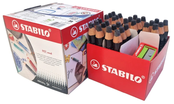 Whiteboardpotlood STABILO MARKdry incl 2 slijpers zwart classpack 30st