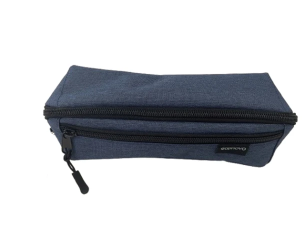 Pennenetui Econovo met 2 ritsluitingen blauw
