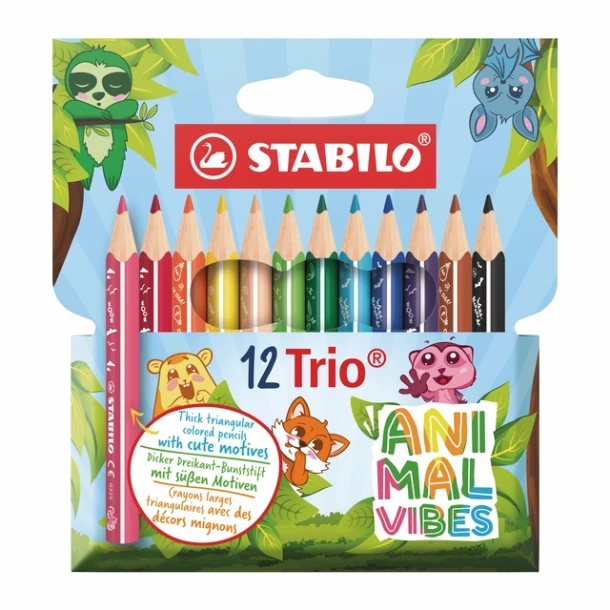 Kleurpotloden STABILO Trio dik Short Animal Vibes mini assorti 12st
