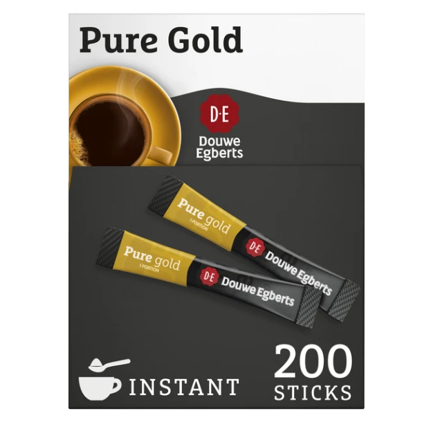 Koffie Douwe Egberts pure gold instant sticks doos 200 stuks