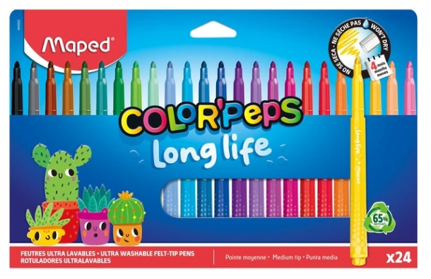 Viltstift Maped Color'Peps Long Life 2.0 set à 24 stuks assorti