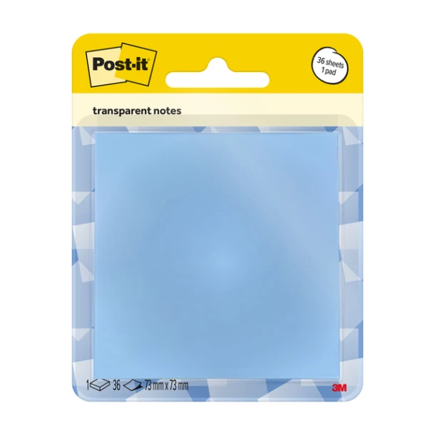 Memoblok Post-it 3M 73x73mm Transparant blauw