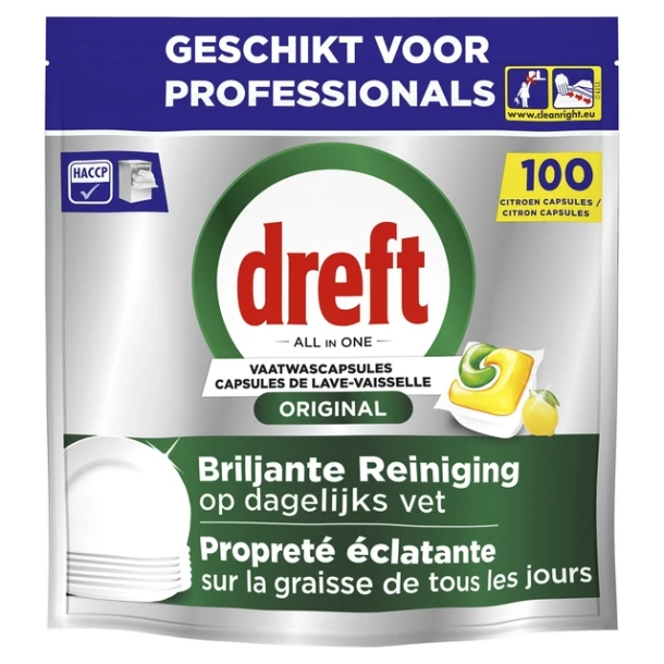Vaatwastabletten Dreft All-in-1 professional lemon 100 stuks