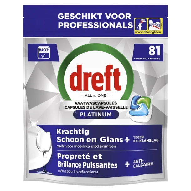 Vaatwastabletten Dreft All-in-1 professional Platinum regular 81 stuks