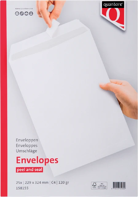 Envelop Quantore C4P 229x324mm wit; pakje 25 stuks