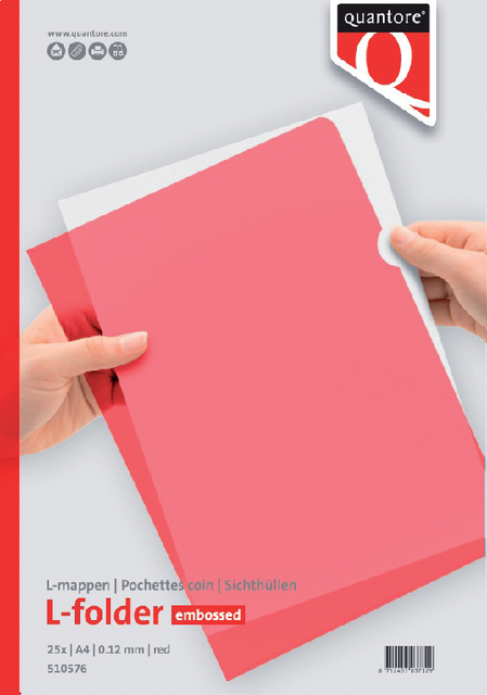 Transparant L-map Quantore A4 0.12m rood; pk á 25