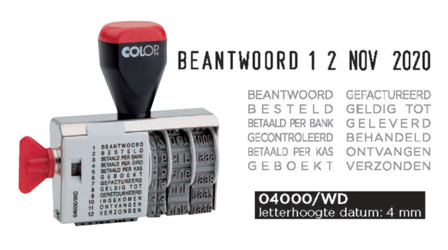 Woord-datumstempel Colop 04000/WD, 12 teksten