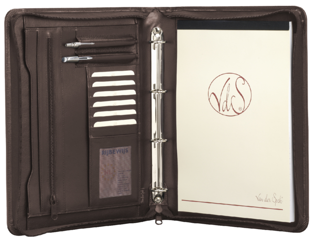 Schrijfmap van der Spek 2041 A4 ringmechaniek en rits bruin