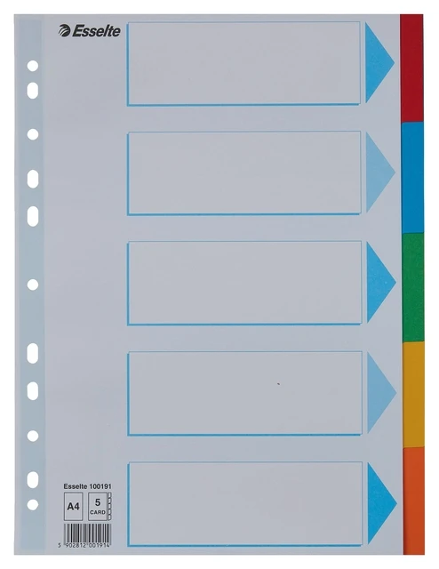 Tabbladen Esselte Standaard A4 5-delig karton 11-rings met voorblad assorti