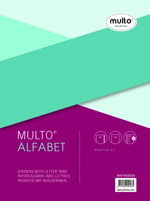 Tabbladen Multo A4 23-gaats 20-delig alfabet grijs