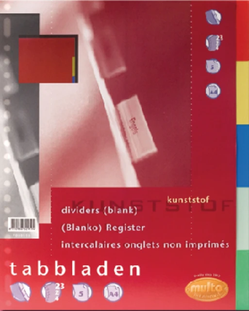 Tabbladen Multo 7040510 kunststof 23-rings 5-delig, verschillende kleuren
