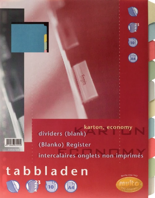 Tabbladen Multo 7311730 A4 23R karton 10-delig assorti