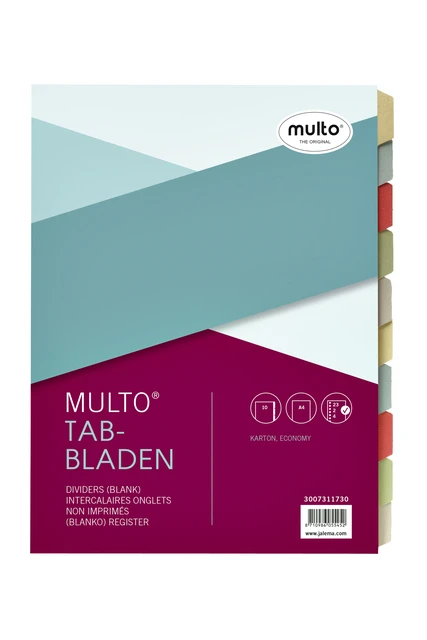 Tabbladen Multo A4 23-gaats 10-delig karton assorti